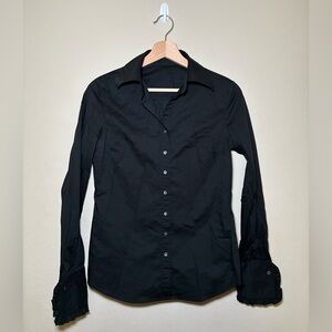 Women’s Medium black button up ruffle Long Sleeve Shirt